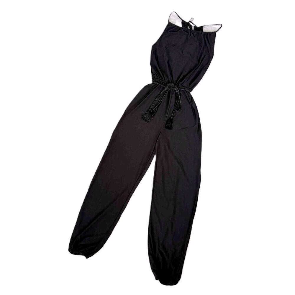 NWT 21 Saints Jumpsuit M Medium Split Thigh Slit Cinched Belted Black